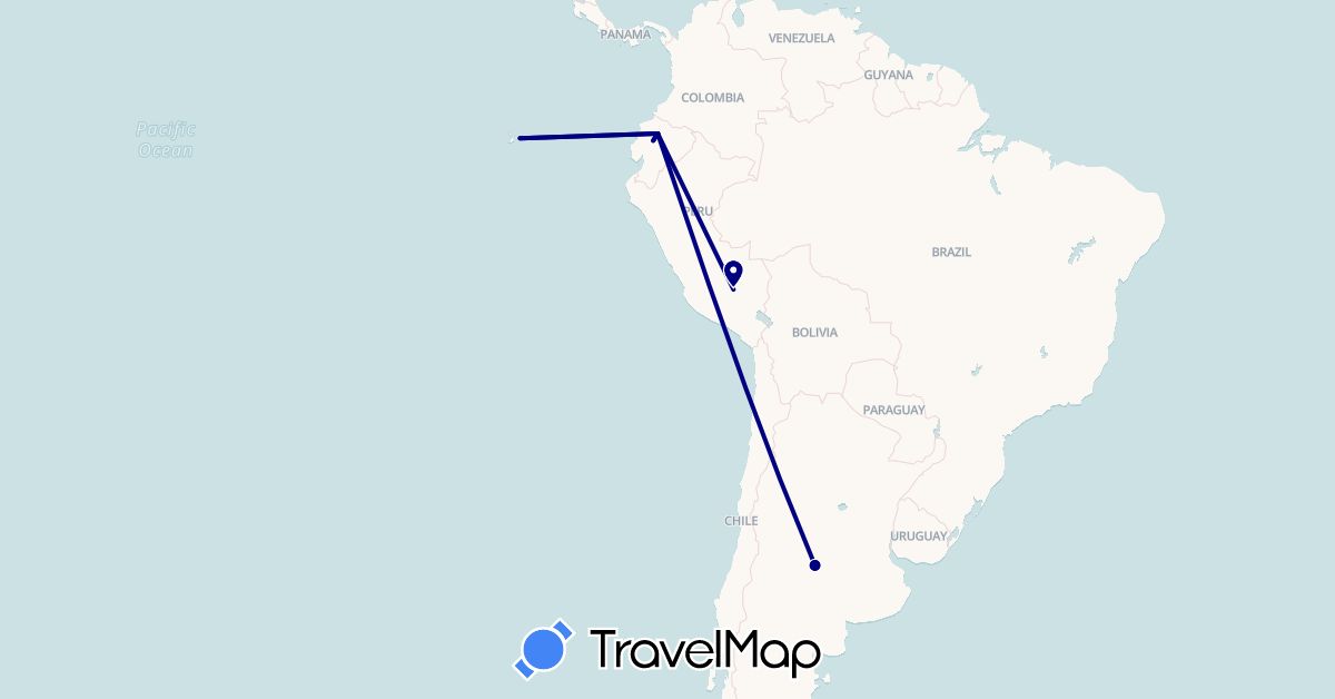 TravelMap itinerary: driving in Argentina, Ecuador, Peru (South America)